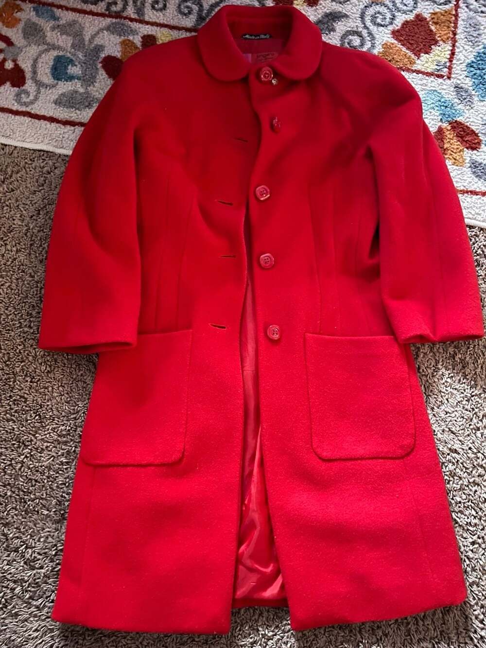 Ungaro Solo Donna Red Wool Peter Pan Collar Coat Size 38